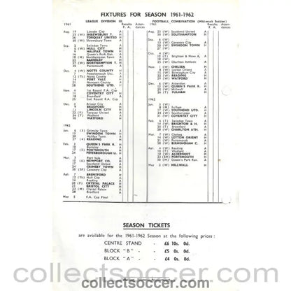1961 - Bournemouth and Boscombe Official Programme Punched Holes 12/8/1961 - Collect Soccer