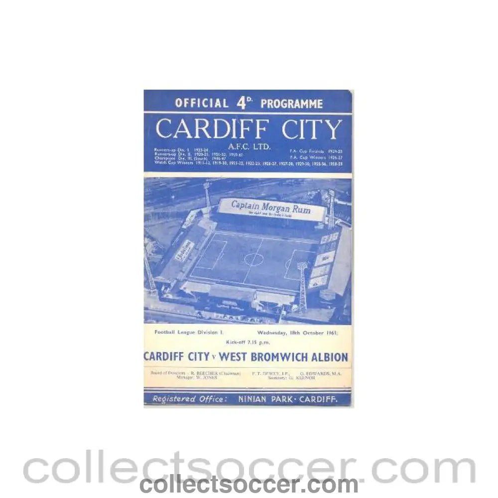1961 - Cardiff City v West Bromwich Albion official programme 18/10/1961 - Collect Soccer