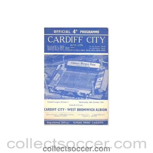1961 - Cardiff City v West Bromwich Albion official programme 18/10/1961 - Collect Soccer