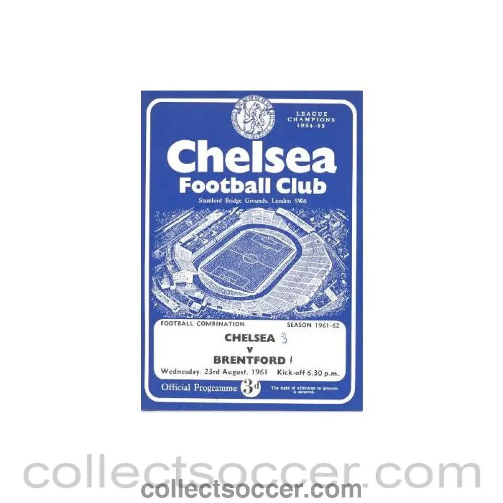 1961 - Chelsea Reserves v Brentford Reserves official programme 23/08/1961 - Collect Soccer