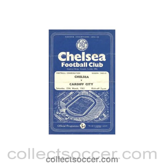 1961 - Chelsea Reserves v Cardiff City Reserves official programme 25/03/1961