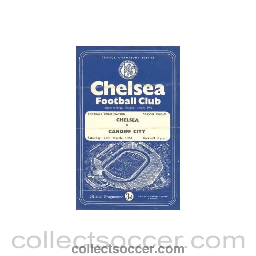 1961 - Chelsea Reserves v Cardiff City Reserves official programme 25/03/1961 - Collect Soccer