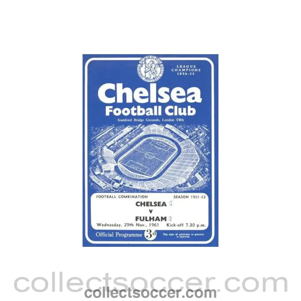 1961 - Chelsea Reserves v Fulham Reserves official programme 29/11/1961