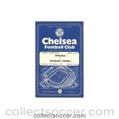 1961 - Chelsea Reserves v Ipswich Reserves official programme 11/03/1961 - Collect Soccer