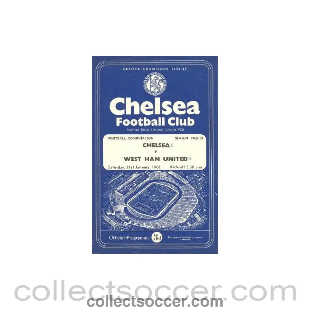 1961 - Chelsea Reserves v West Ham United Reserves official programme 21/01/1961