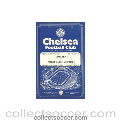 1961 - Chelsea Reserves v West Ham United Reserves official programme 21/01/1961