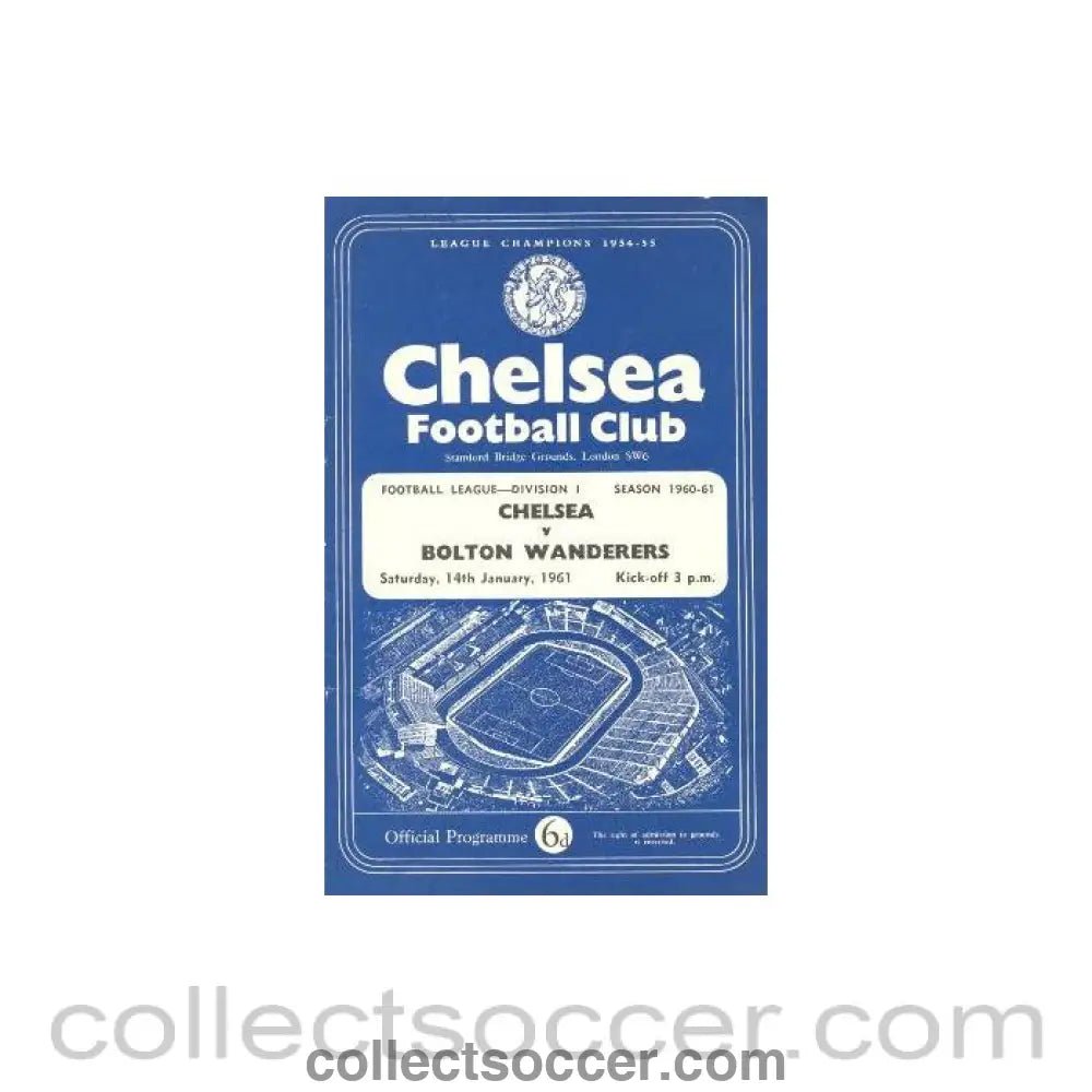 1961 - Chelsea v Bolton Wanderers official programme 14/01/1961 - Collect Soccer