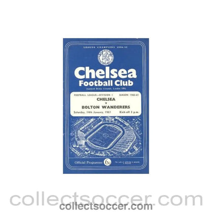 1961 - Chelsea v Bolton Wanderers official programme 14/01/1961 - Collect Soccer