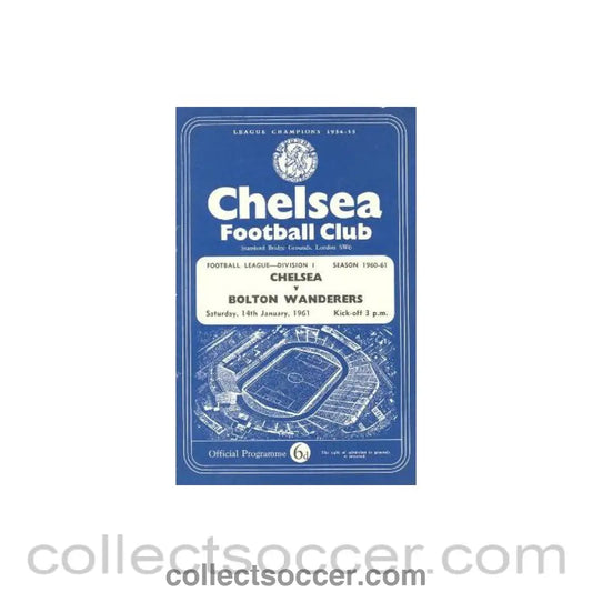 1961 - Chelsea v Bolton Wanderers official programme 14/01/1961