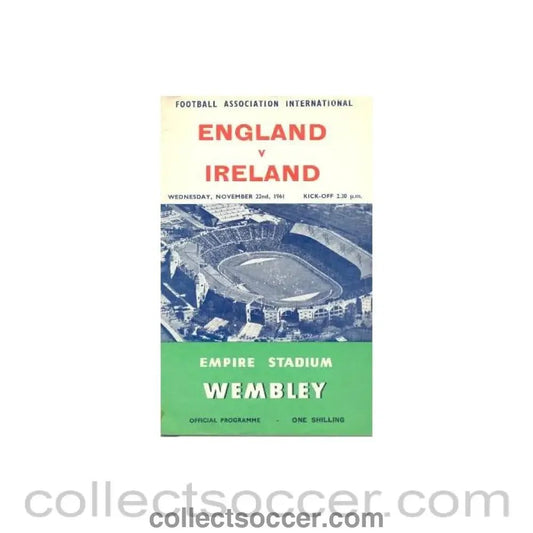 1961 England v Ireland official programme 22/11/1961 F.A. International - Collect Soccer