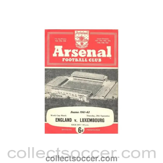 1961 England v Luxembourg Arsenal produced official programme 28/09/1961