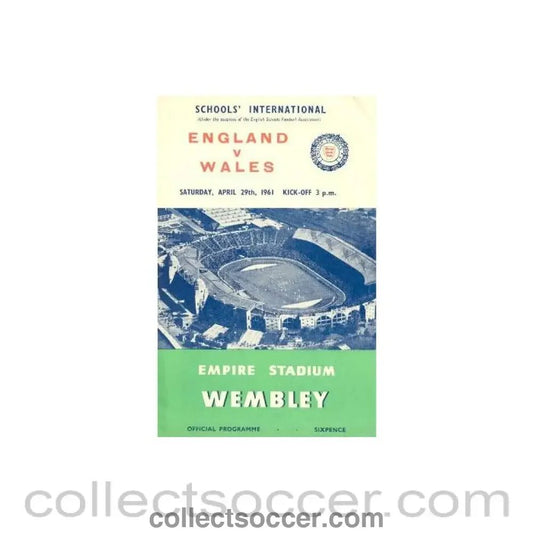 1961 England v Wales official programme 29/04/1961 Schools' International - Collect Soccer