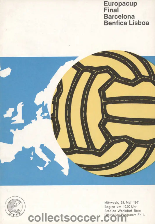 1961 European Cup Final Official Programme Barcelona v Benfica