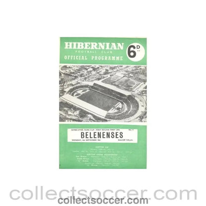 1961 - Hibernian v Belenenses official programme 04/09/1961 Inter - Cities Fairs Cup - Collect Soccer