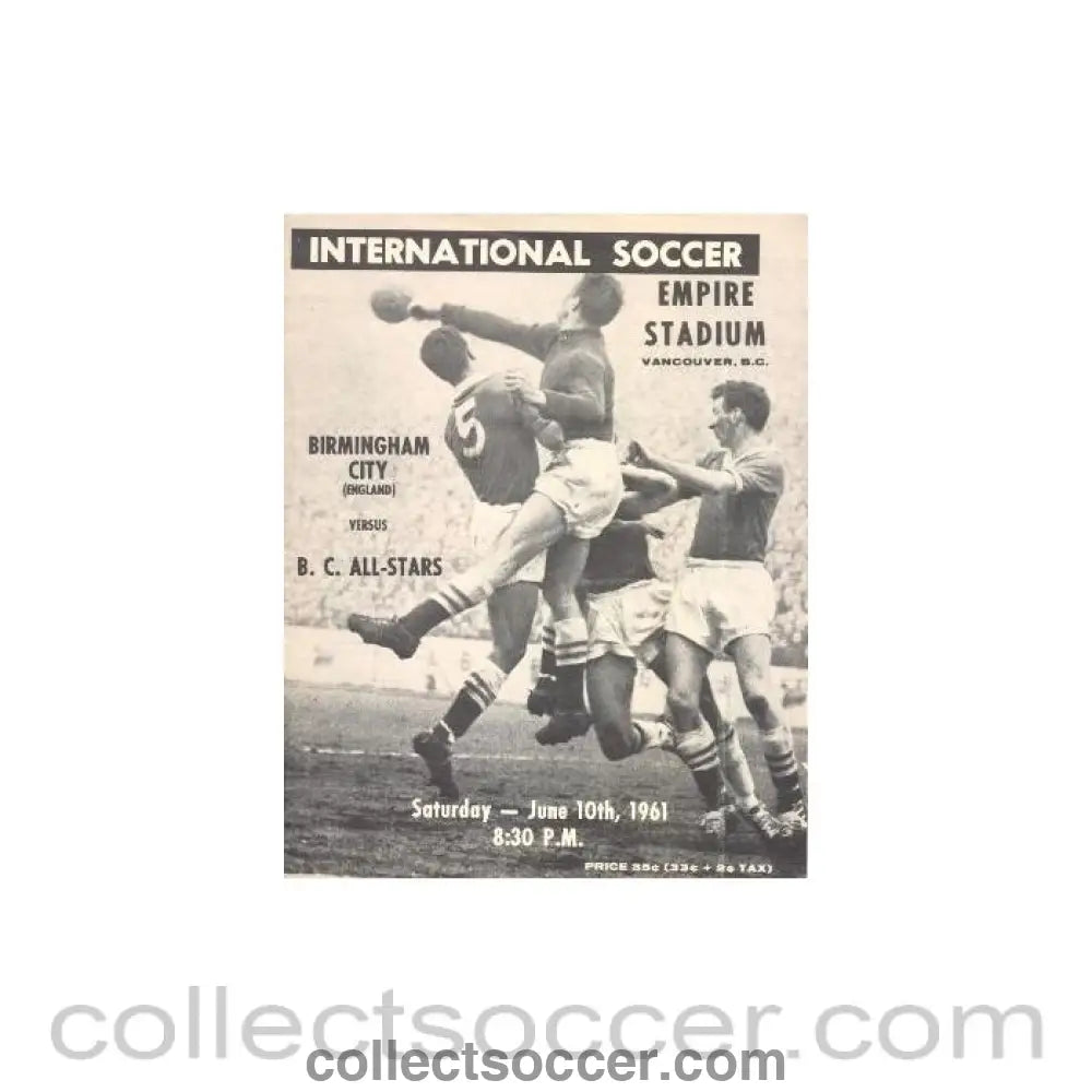 1961 - In Vancouver Birmingham City v All Stars official programme 10/06/1961