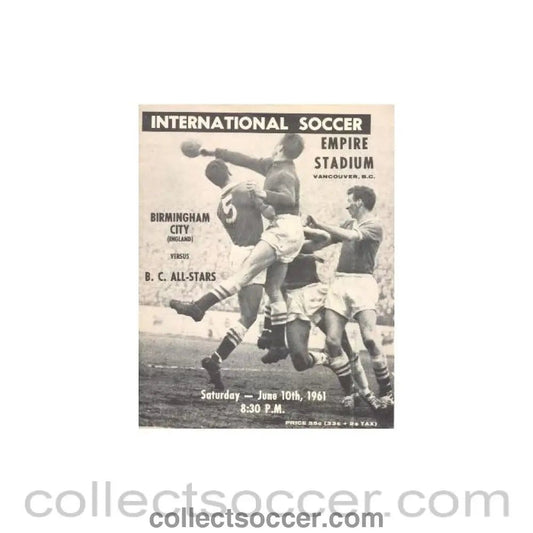 1961 - In Vancouver Birmingham City v All Stars official programme 10/06/1961 - Collect Soccer