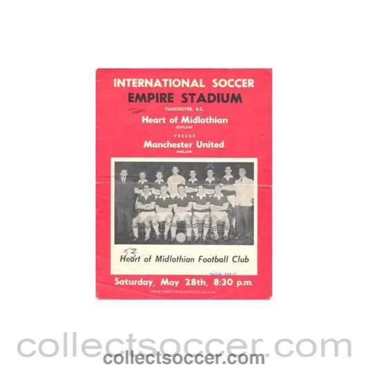 1961 - In Vancouver Canada - Heart of Midlothian v Manchester United official programme 28/05/1961 - Collect Soccer