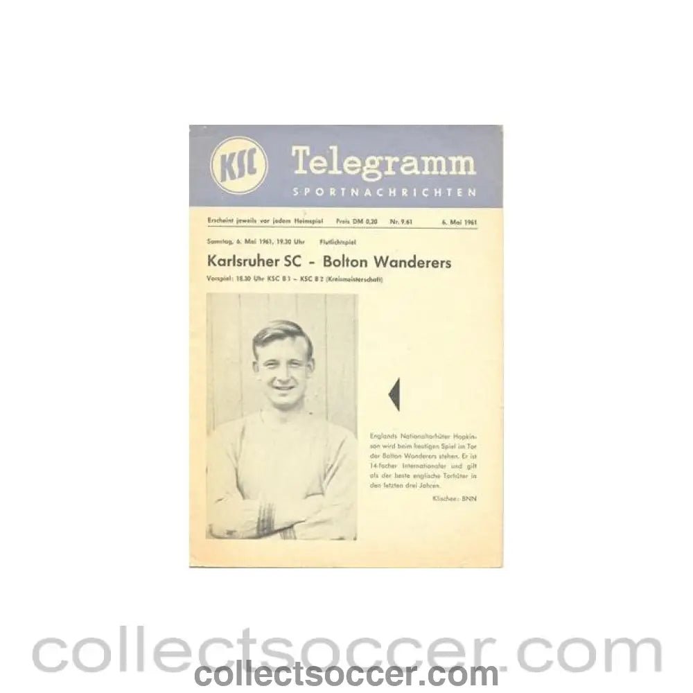 1961 - Karlsruher v Bolton Wanderers official programme 06/05/1961 - Collect Soccer