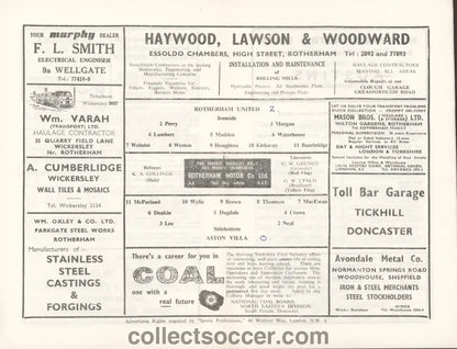 1961 League Cup Final First Leg Rotherham v Aston Villa Programme - Collect Soccer