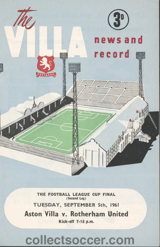 1961 League Cup Final Second Leg Aston Villa v Rotherham United Programme - Collect Soccer