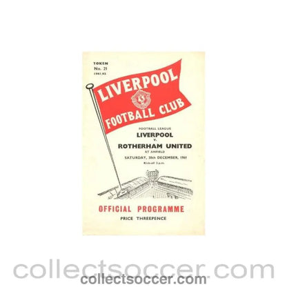 1961 - Liverpool v Rotherham United official programme 30/12/1961 - Collect Soccer