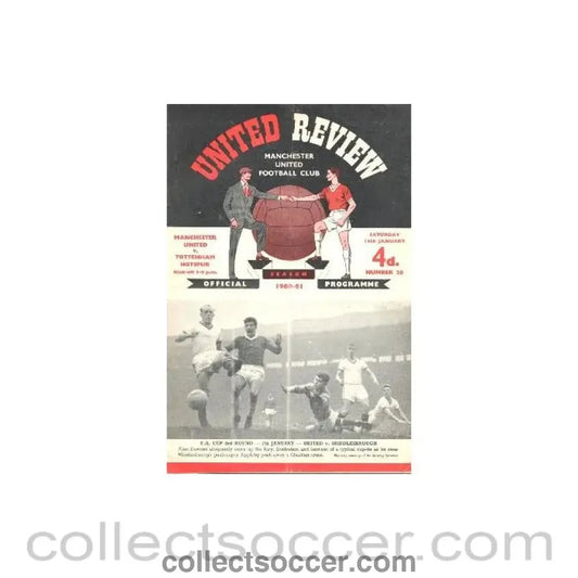 1961 - Manchester United v Tottenham Hotspur official programme 14/01/1961 - Collect Soccer
