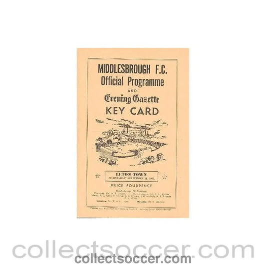1961 - Middlesbrough v Luton Town official programme 20/09/1961 Football League - Collect Soccer