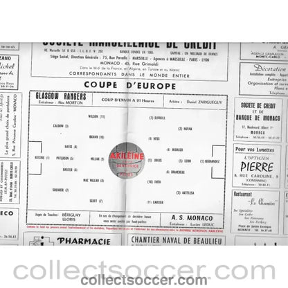 1961 - Monaco v Glasgow Rangers 5/9/1961 Official Programme - Collect Soccer