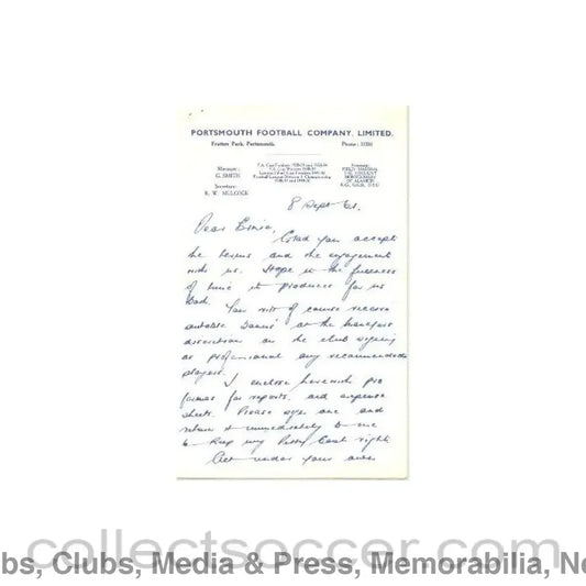 1961 - Portsmouth letter to Ernie Webster - a very famous coach at that time with newspaper cutting probably of