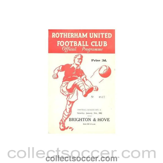 1961 - Rotherham United v Brighton & Hove official programme 21/01/1961 - Collect Soccer
