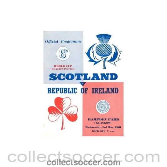 1961 Scotland v Ireland official programme 03/05/1961 World Cup Qualifier - Collect Soccer