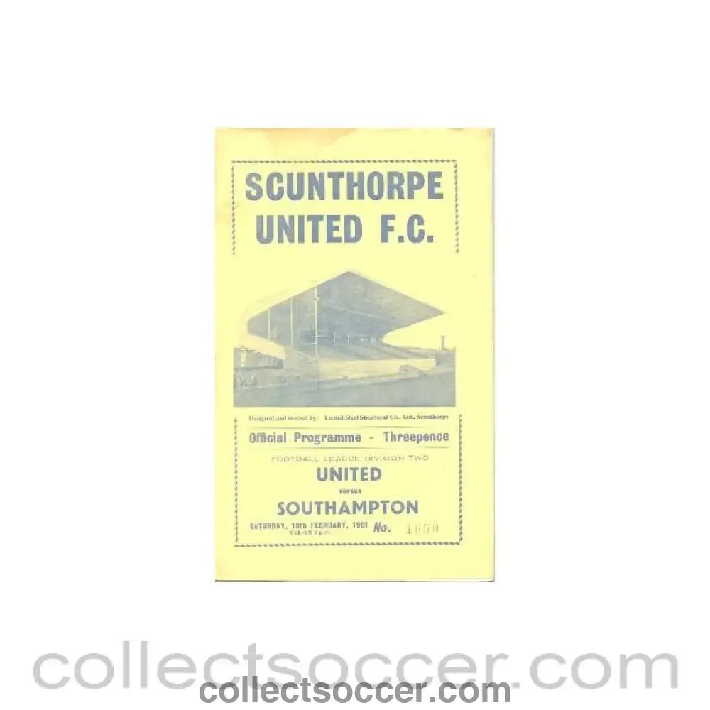 1961 - Scunthorpe United v Southampton official programme 18/02/1961 - Collect Soccer