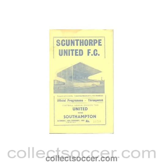 1961 - Scunthorpe United v Southampton official programme 18/02/1961 - Collect Soccer