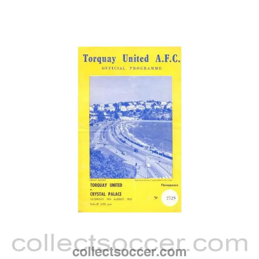 1961 - Torquay United v Crystal Palace official programme 19/08/1961 - Collect Soccer