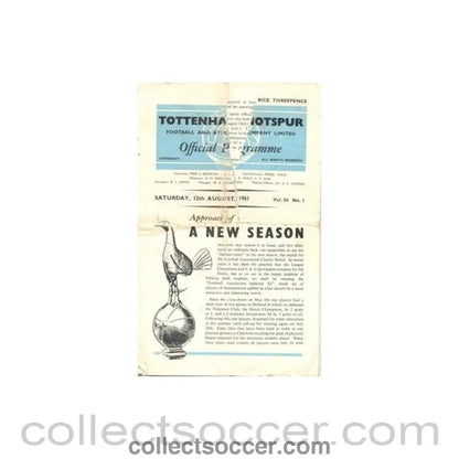 1961 - Tottenham Hotspur F.A. Selected XI official programme 12/08/1961, half price - Collect Soccer
