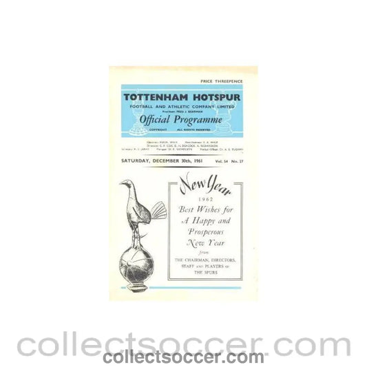1961 - Tottenham Hotspur vChelsea official programme 30/12/1961