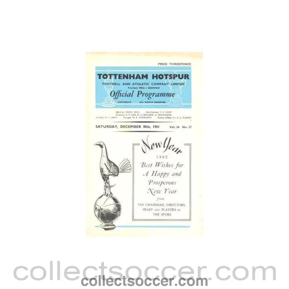 1961 - Tottenham Hotspur vChelsea official programme 30/12/1961 - Collect Soccer