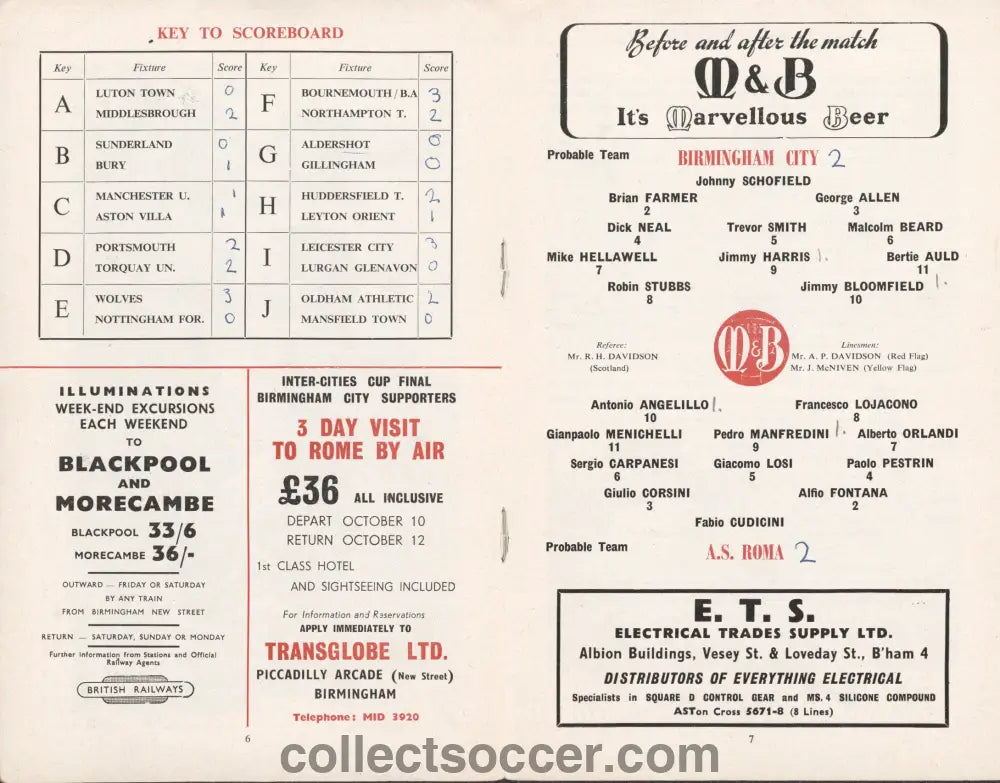 1961 UEFA/Fairs Cup Final 1st Leg Birmingham City v Roma