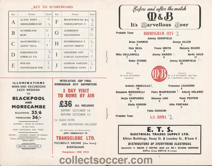 1961 UEFA/Fairs Cup Final 1st Leg Birmingham City v Roma