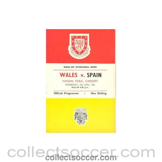 1961 - Wales v Spain official programme 19/04/1961 World Cup qualifier - Collect Soccer