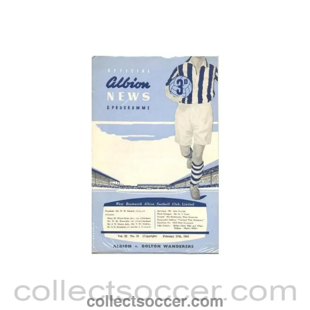 1961 - West Bromwich Albion v Bolton Wanderers official programme 25/02/1961 - Collect Soccer