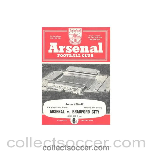 1962 - Arsenal v Bradford City official programme 06/01/1962
