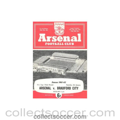 1962 - Arsenal v Bradford City official programme 06/01/1962