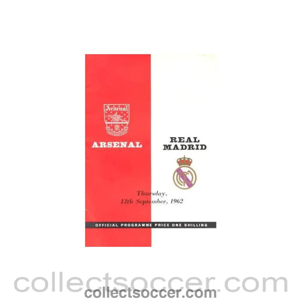 1962 - Arsenal v Real Madrid official programme 13/09/1962