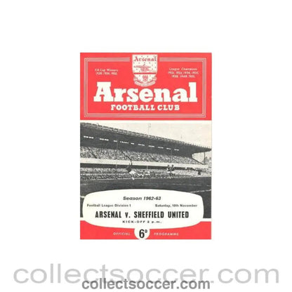 1962 - Arsenal v Sheffield United official programme 10/11/1962 - Collect Soccer