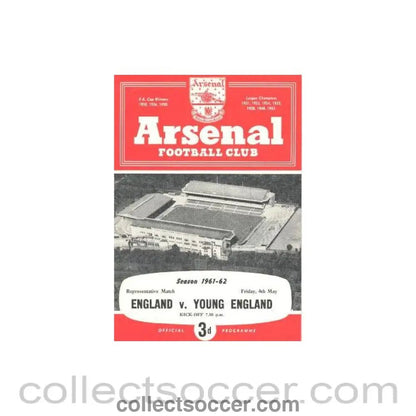 1962 - At Arsenal - England v Young England official programme 04/05/1962 - Collect Soccer