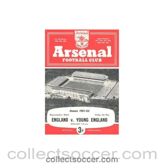 1962 - At Arsenal - England v Young England official programme 04/05/1962
