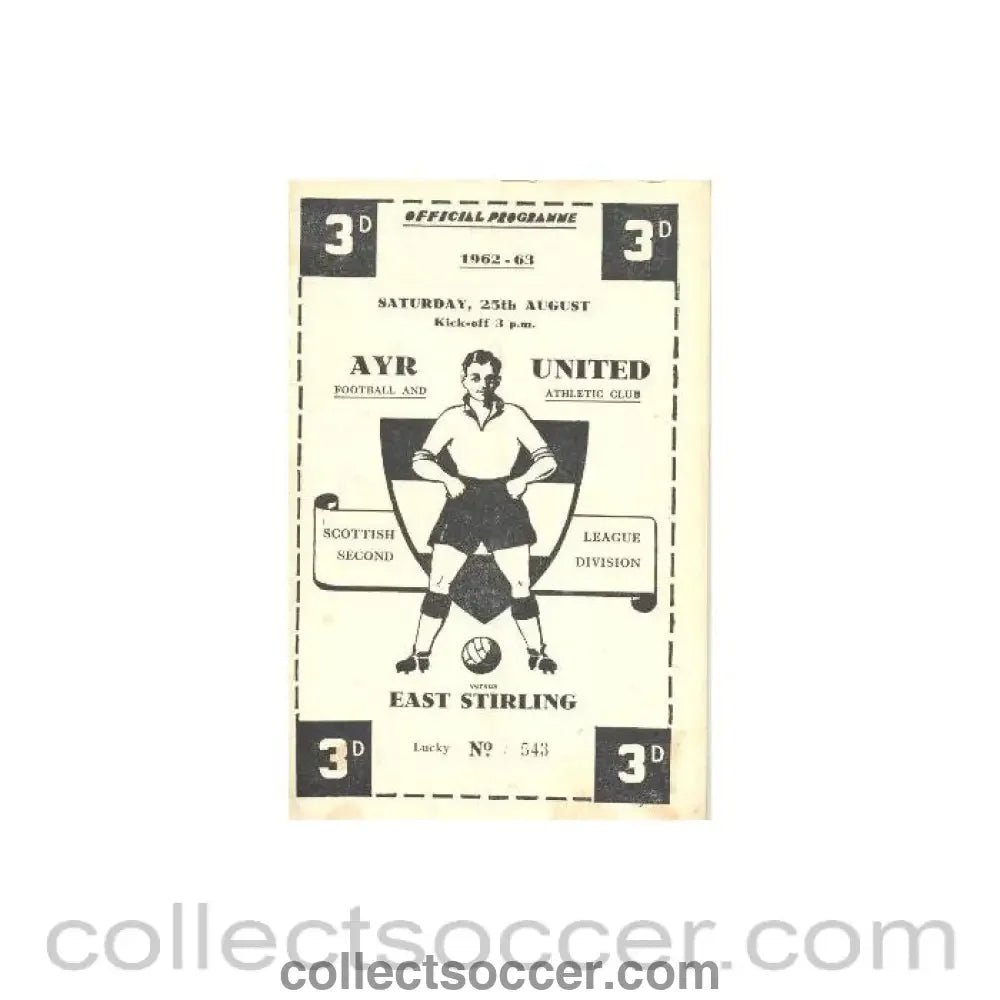1962 - Ayr United v East Stirling official programme 25/08/1962 - Collect Soccer