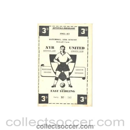 1962 - Ayr United v East Stirling official programme 25/08/1962 - Collect Soccer