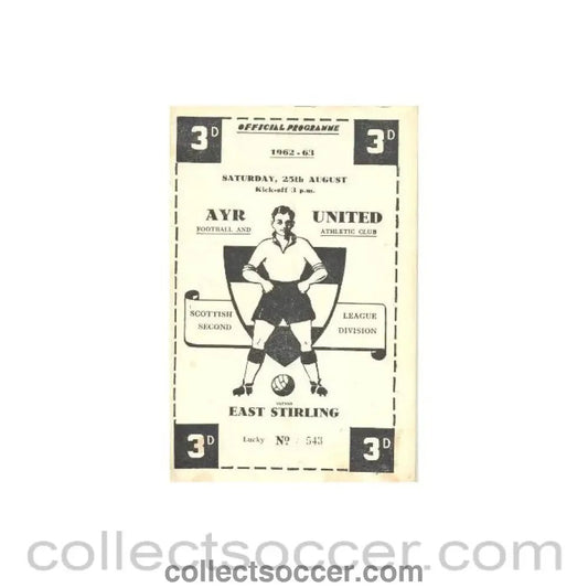 1962 - Ayr United v East Stirling official programme 25/08/1962 - Collect Soccer